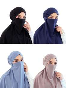 1 件女士纯色针织舒适套头衫穆斯林头巾，多功能面罩头巾 - 彩色 - 查看 2