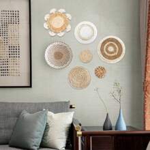 1 estilo de Cesta de Pared Decorativa Bohemia - Decoración de Pared Hecha a Mano de Roten de Junco Marino, Redonda, Colgante, Rústica y Elegante para Salas de Estar, Dormitorios, Mesa de Exhibición, Cocina y Hogar de Estilo Granja