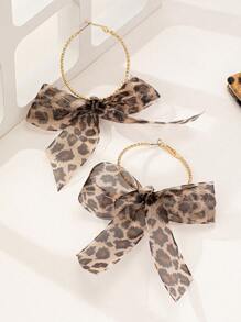 1 زوج من حلقات الأذن المطرزة بالفيونكة ذات النمط الفهد المبالغ فيه، مناسبة للنساء للارتداء في المآدب والحفلات والزفاف وعيد الحب