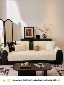 1pc Thick Plush Fluffy Solid Color Sofa Cushion, Minimalist Modern Style, Pet Friendly, Anti-Dirty, Anti-Slip Sofa Slipcover, Autumn/Winter, Suitable For L-Shaped Combination Sofa And 1/2/3/4 Seat Sofa (One Piece) - Beige - View 3