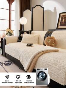 1pc Thick Plush Fluffy Solid Color Sofa Cushion, Minimalist Modern Style, Pet Friendly, Anti-Dirty, Anti-Slip Sofa Slipcover, Autumn/Winter, Suitable For L-Shaped Combination Sofa And 1/2/3/4 Seat Sofa (One Piece) - Beige - View 6