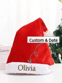 可定制名字刺绣新帽子，儿童圣诞老人帽子派对装，毛绒圣诞老人礼物，装饰返校冬季礼物创意男孩女孩情人节 - 紅色 - 查看 8