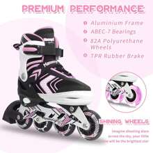 Patines en línea MammyGol con ruedas completamente iluminadas, cuchillas ajustables para principiantes, para niños y niñas - Rosa - Ver 2