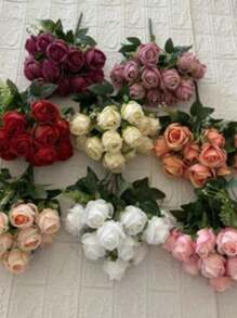 Bouquet Of Artificial Roses With 12 Heads - RS711 - 深粉紅色 - 查看 2