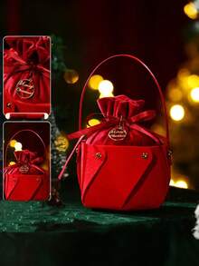 2 件装圣诞礼品袋 - 节日水果设计，毛毡束口袋，适合节日礼物、派对礼品和糖果包装 - 彩色 - 查看 6