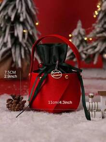 2 件装圣诞礼品袋 - 节日水果设计，毛毡束口袋，适合节日礼物、派对礼品和糖果包装 - 彩色 - 查看 5