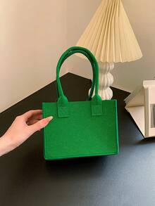 1 件轻便迷你纯色儿童毛毡挎包，无封口双手柄手提包，适合儿童/女孩购物/旅行/日常使用 - 綠色 - 查看 10