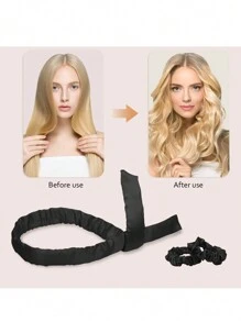 1 件无热卷发器和缎面睡帽套装无热发夹 2 件发夹 2 件发圈 1 件柔软睡帽 - 黑色 - 查看 3