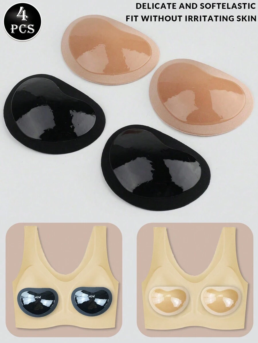 4PCS Women's Invisible Padding Magic Bra Inserts Sponge Bra Breast Push Up Pads Swimsuit Silicone Bra Pad Nipple Cover Boob Pads Stickers Patch