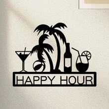 Black Metal Happy Hour Sign - Stylish Bar Wall Art For Home Decor, Outdoor And Indoor Use, Perfect For Living Room And Dining Room, Suitable For Modern Home Decor, Room Decor, Bedroom Decor, Bathroom Decor, Waterproof, Rust-Proof