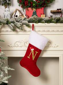 1 Pc Christmas Gold Velvet Cloth Letter Christmas Stockings Decoration, Red High-End Gold Velvet Letter Stockings Diy Name Christmas Stockings, Mother Gift Stockings, Creative Christmas Tree Ornaments, Holiday Party Atmosphere Decoration Props, Candy Gift Bags, Christmas Decorations, Home Decoration Room Decor Winter Christmas Decorations Home Christmas Gifts Christmas Decor