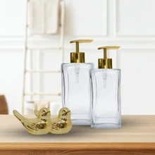 02 Square Glass Soap Dish 250ml With Gold Prime Pump Valve + Gold Decorative Bird - 白色 - 查看 2