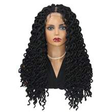 Lush Faux Locs River Locks Twists Braids 合成全蕾丝前编织假发 无结盒状辫子 女士假发 22 英寸长发绺假发带婴儿头发 - 黑色 - 查看 14