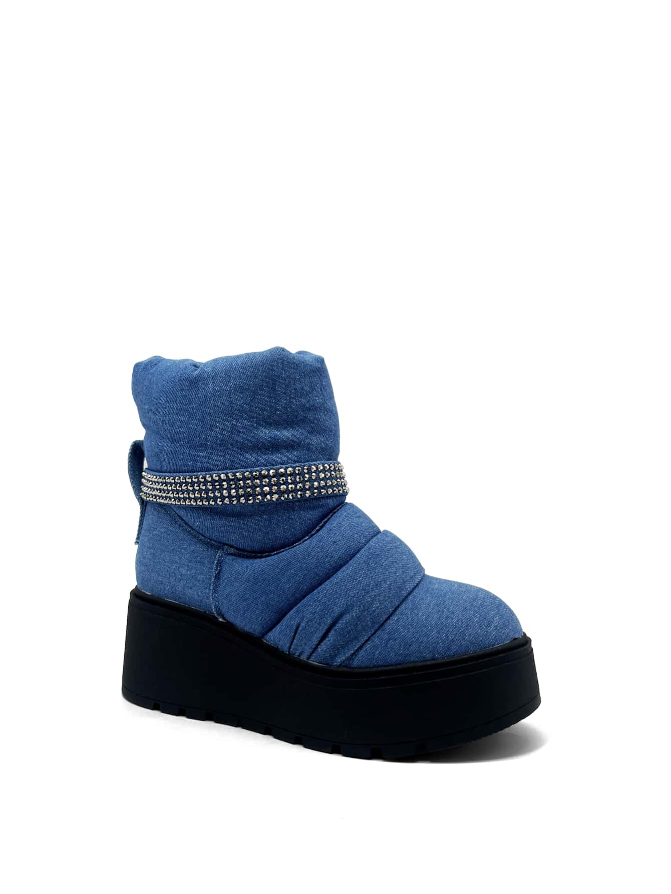 RevReaL Black Quilted Platform Ankle Boots With Rhinestone Detail - Blue - View 1