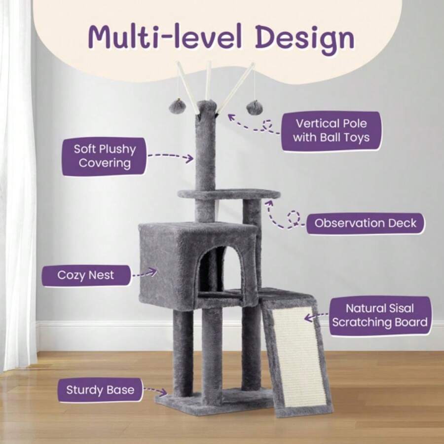 49 Inch Cat Tree Cat Tower For Indoor Cats, Cat House With Padded