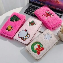 1 件时尚圣诞长款钱包，拉链开合，柔软毛绒质地 - 宽敞的信用卡槽，适合女性优雅的日常使用礼物 - 藕粉色 - 查看 7