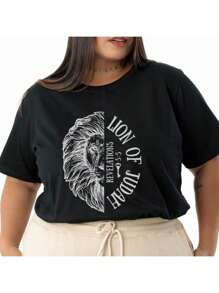 PLUS SIZE Lion Of Judah 100% Cotton T-Shirt Top - màu đen - Xem 1