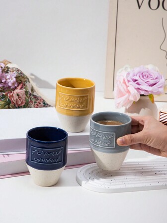 1 件沙特极简风格陶瓷咖啡杯、浓缩咖啡杯、创意阿拉伯文字浮雕、优雅牛奶杯