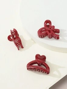 Bộ 3 kẹp tóc mini màu đỏ, phụ kiện tóc hình trái tim sáng bóng thời trang dành cho nữ - Đỏ - Xem 3