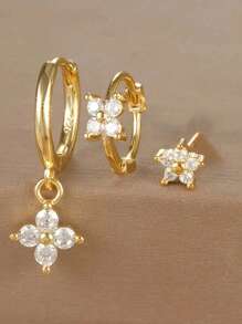 1 對優雅 S925 標準純銀氧化鋯幾何金耳環女士精美珠寶時尚禮物 - 金色 - 查看 2