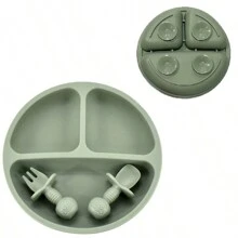 Bneseus 3pcs Silicone Baby Plate Set With Smiling Face Design, Non-Slip Toddler Divided Plate, Fork And Spoon For Dishwasher And Microwave, Suitable For 0-3 Years Old Children