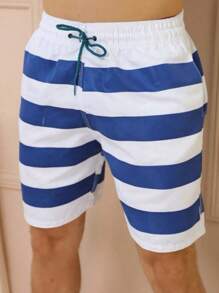 Short Tactel Grosso Masculino Mauricinho Adulto Surf Praia Piscina Secagem Rápida Academia Bermuda Verão listrada - Azul Marinho - Visão 2