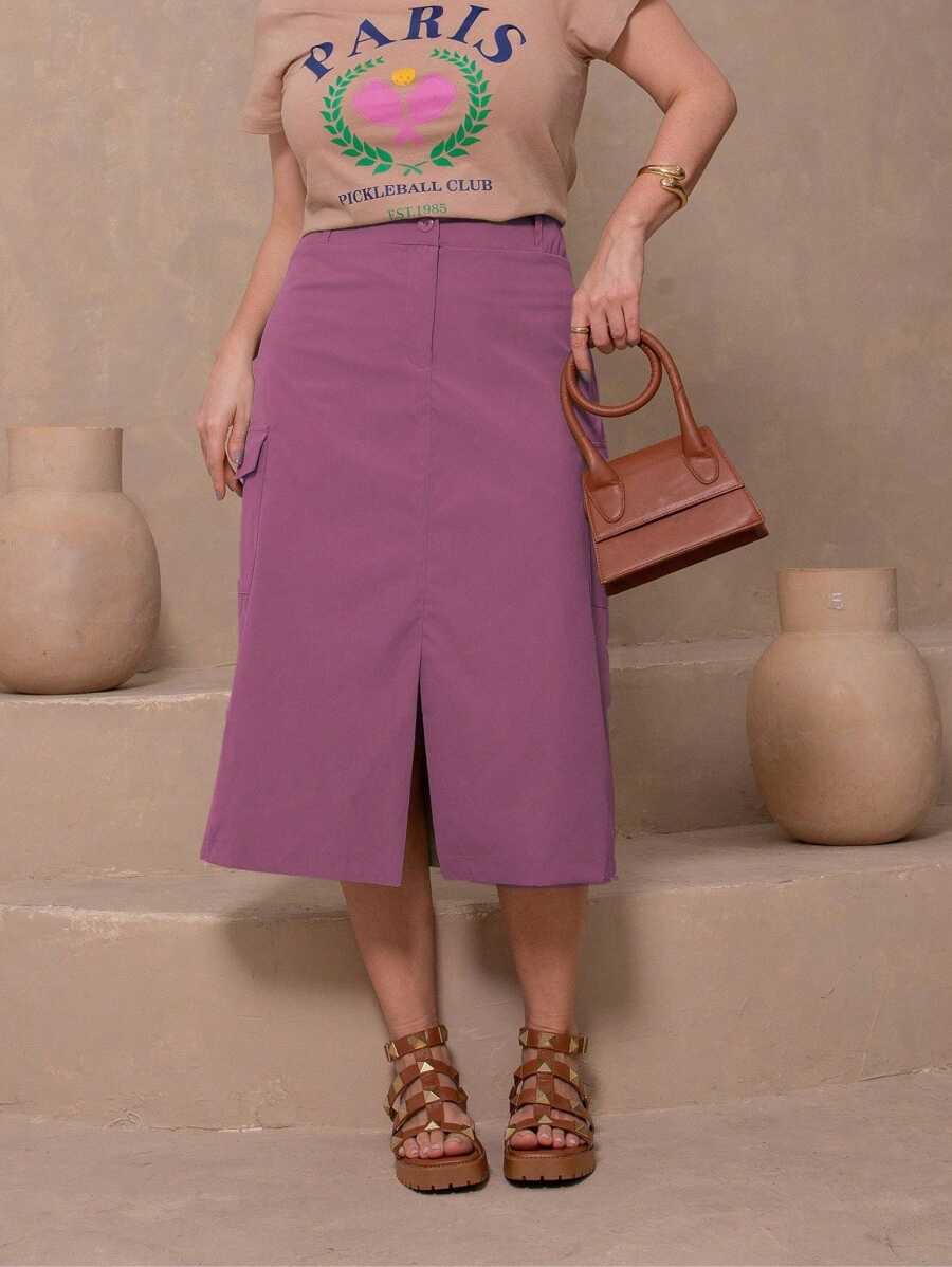 Tailored Crepe Midi Cargo Skirt Plus Size - Màu Tím - Xem 1
