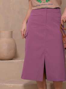 Tailored Crepe Midi Cargo Skirt Plus Size - Màu Tím - Xem 2