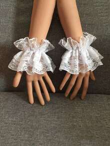 钩指网眼手套婚纱黑色蝴蝶结短手套，简约修身手套，优雅蝴蝶结装饰蕾丝无指手套，适合派对万圣节 - 彩色 - 查看 1