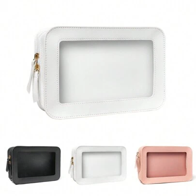 1pc Medium Transparent Makeup Bag, Available In Pink, White, Black, Waterproof, Can Hold Lipsticks, Travel Essential, Gift For Women, Christmas Gift