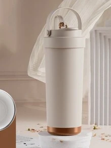 1pc High-Capacity, Stylish Ceramic Lined Double Wall Vacuum Insulated Water Bottle/Coffee Mug With Straw, Portable Back To School