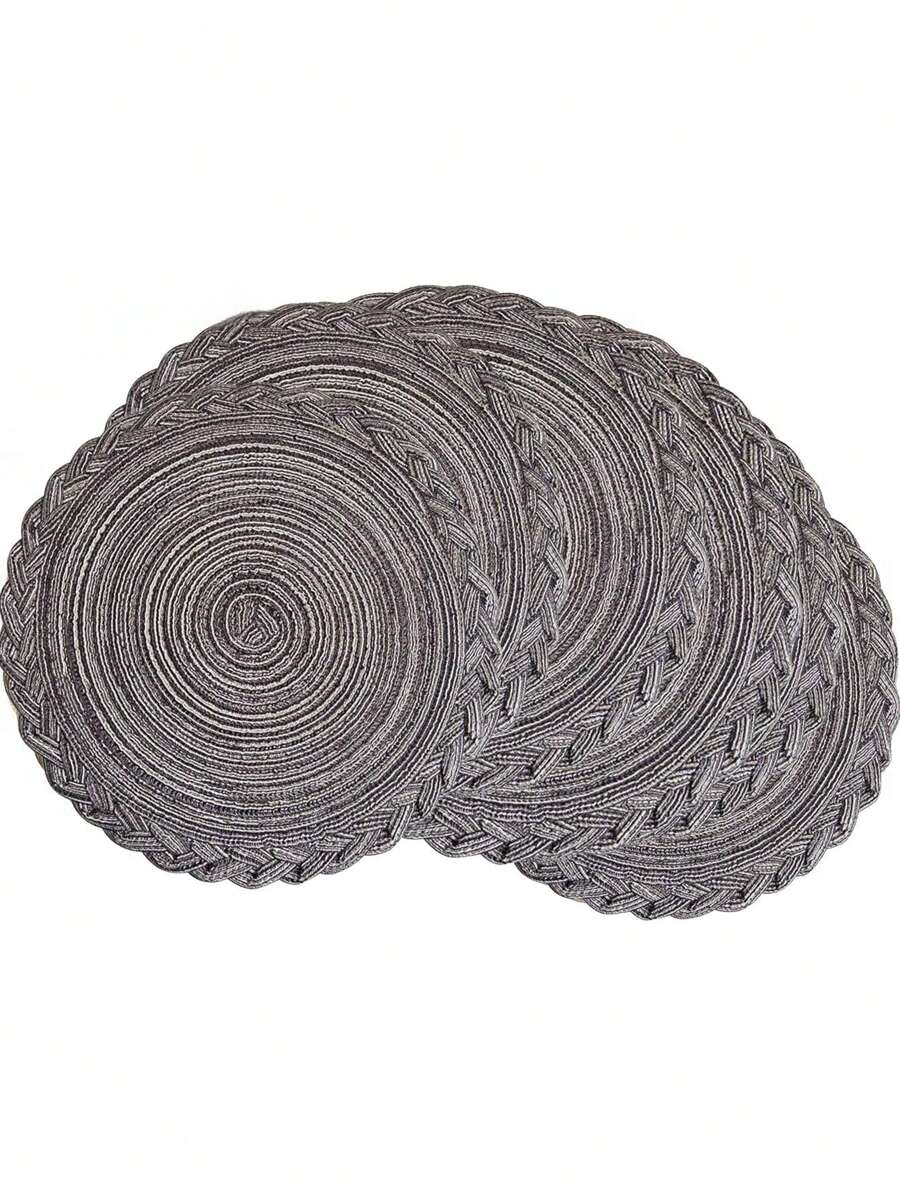 Okrągłe podkładki 2/4/6/8 szt. Zestaw - tkane, odporne na ciepło, antypoślizgowe maty na stół kuchenny, 15 cali, zmywalne maty na stół do kolacji, grilla, do użytku wewnątrz i na zewnątrz (czarno-szary)