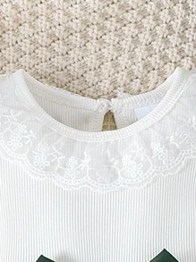 1set Baby Girl Elegant Long Sleeve Lace Collar Patchwork Bow Dress With Matching Hat, Autumn/Winter - Dark Green - View 3