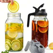 2 Sets Of 1900ml/64OZ Large Capacity Coffee Pots, Wide Mouthed Glass Chilled Water Bottles (Black And Gray Lids) - trong suốt - Xem 2