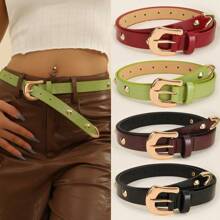 1 Pc Women's Luxury Casual Multi-Color Rivet Crocodile Grain Leather Belt, Versatile Daily Accessory