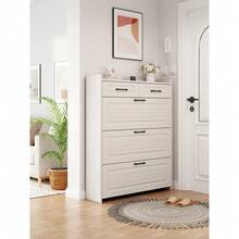 Shoe Storage Cabinet Entryway Hidden Shoe Cabinet 3 Doors 2 Drawers Slim Shoe Cabinet Freestanding Shoe Organizer Rack - White - View 6
