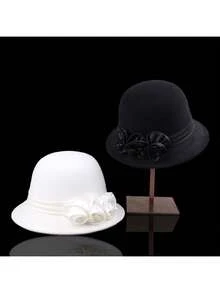 1 件优雅休闲羊毛混纺图案贝雷帽，适合派对和休闲穿着，秋冬季 - A - 查看 1