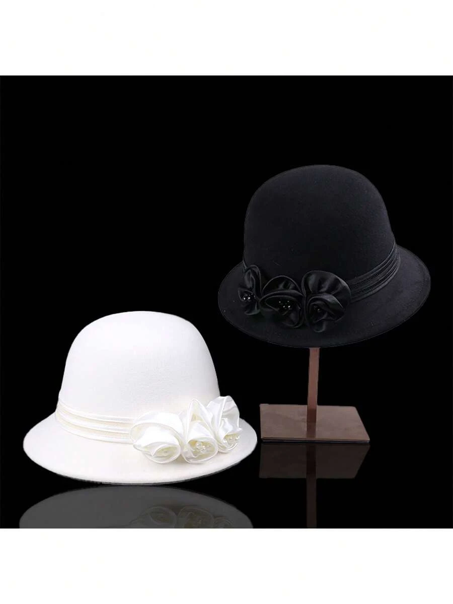 1 件优雅休闲羊毛混纺图案贝雷帽，适合派对和休闲穿着，秋冬季 - A - 查看 1