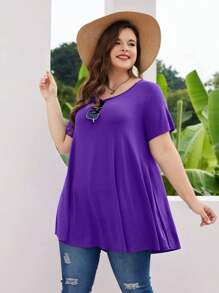 Huskary Plus Size Tops For Women Round Neck Short Sleeve Shirts Casual Summer Clothes Tunics For Leggings - 深紫色 - 查看 4