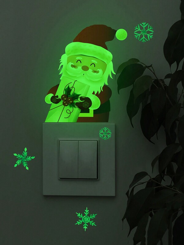 1 pieza Pegatina luminosa con diseño de Papá Noel, decoración navideña, adhesivo de PVC para pared fácil de aplicar y quitar, para dormitorio y sala de estar