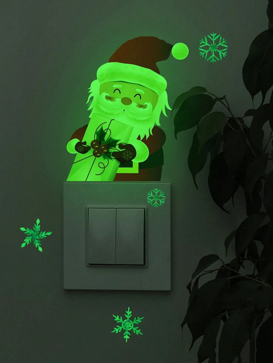 1 pezzo Adesivo luminoso a forma di Babbo Natale per interruttore, decorazione natalizia, decalcomania da parete in PVC autoadesiva per camera da letto e soggiorno, facile da applicare e rimuovere