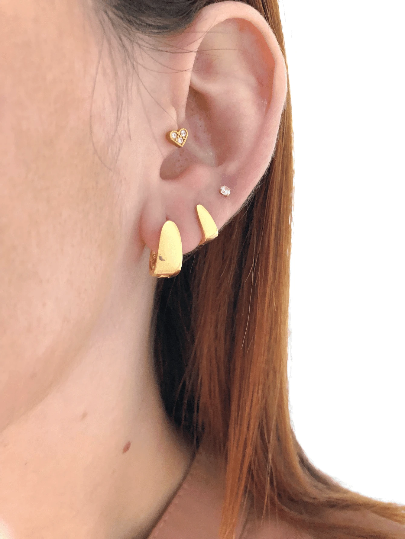 Double Small And Medium Square Click Earring 18k Gold Plated Turin Joias - 金色 - 查看 1