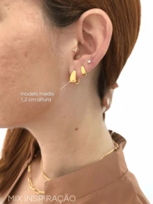 Double Small And Medium Square Click Earring 18k Gold Plated Turin Joias - 金色 - 查看 2