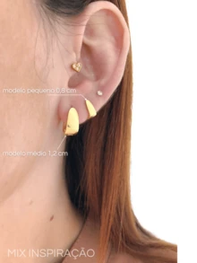 Double Small And Medium Square Click Earring 18k Gold Plated Turin Joias - 金色 - 查看 3