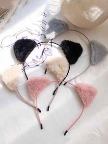 1 件蓬松猫耳头带，女式黑猫耳头带，时尚女士头饰，涤纶猫耳头带，可爱简约发饰，适合日常佩戴 - 彩色 - 查看 5
