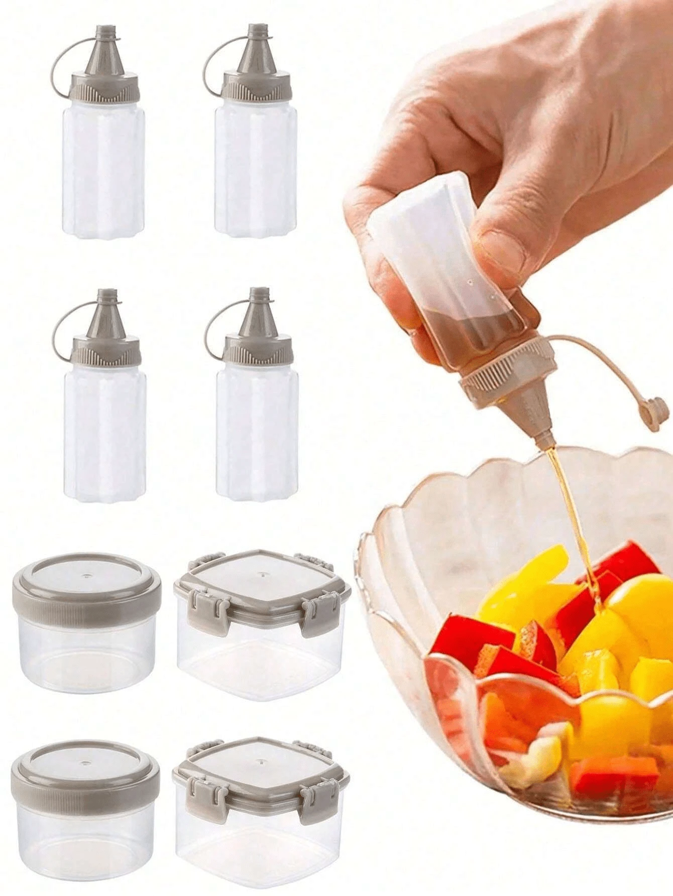 6 hộp đựng gia vị bằng nhựa mini ngoài trời có nắp đậy, lọ đựng mứt nhà bếp bằng nhựa PP có thể tái sử dụng, hộp đựng gia vị dễ vệ sinh cho bếp nướng BBQ cắm trại, phụ kiện bếp nướng BBQ ngoài trời - Nhiều màu - Xem 1