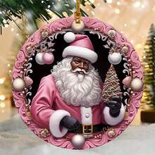 Mặt dây chuyền trang trí bằng Acrylic màu hồng hình ông già Noel đen - 3,14in 3D, Quà tặng Giáng sinh Mùa đông Giáng sinh Trang trí nhà ngoài trời Cây thông Noel Treo trang trí xe hơi Mặt dây chuyền lưu niệm hình ông già Noel màu đen Quà tặng trang trí cảnh Giáng sinh - Hồng - Xem 2