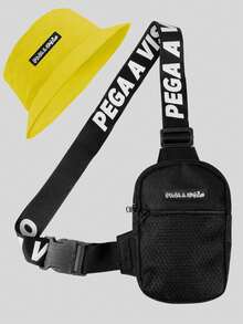Pega A Visao Shoulder Bag Mini Crossbody Bag Black Wide Strap Black + Men's Bucket Hat Colorful Eye Catcher - 黃色 - 查看 1