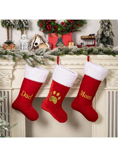 1 Pc Christmas Gold Velvet Cloth Letter Christmas Stockings Decoration, Red High-End Gold Velvet Letter Stockings Diy Name Christmas Stockings, Mother Gift Stockings, Creative Christmas Tree Ornaments, Holiday Party Atmosphere Decoration Props, Candy Gift Bags, Christmas Decorations, Home Decoration Room Decor Winter