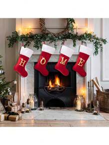 1 Pc Christmas Gold Velvet Cloth Letter Christmas Stockings Decoration, Red High-End Gold Velvet Letter Stockings Diy Name Christmas Stockings, Mother Gift Stockings, Creative Christmas Tree Ornaments, Holiday Party Atmosphere Decoration Props, Candy Gift Bags, Christmas Decorations, Home Decoration Room Decor Winter Christmas Decorations Home Christmas Gifts Christmas Decor